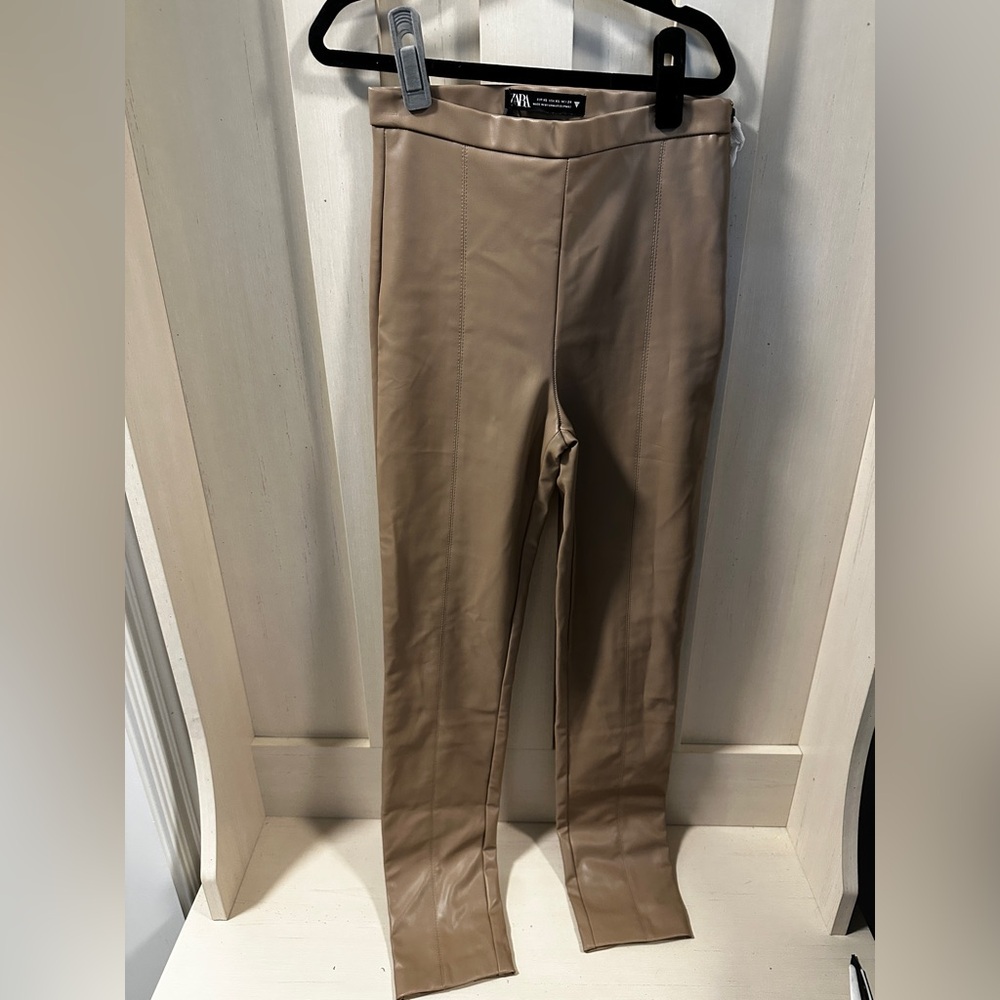 Zara Beige Faux Leather Trousers